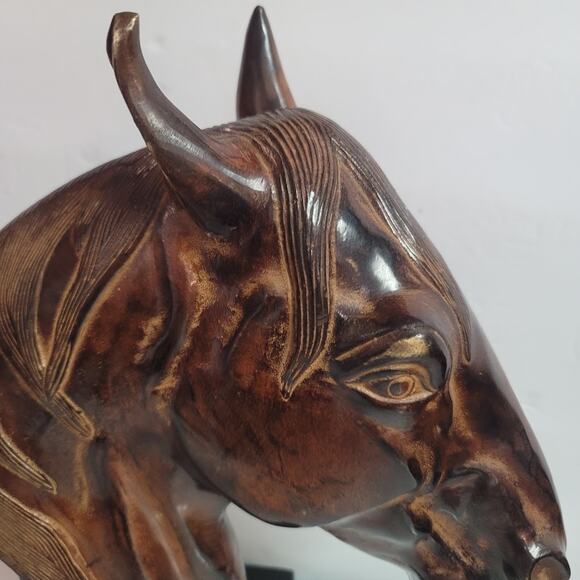 Bombay Cast Metal Solid Horse Head Sculpture Brown Black Base India Made Rare - Picture 3 of 6